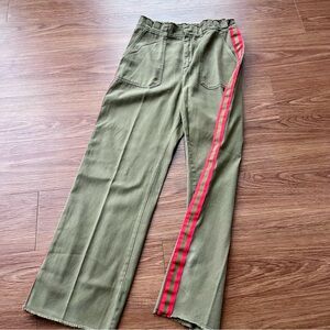 ZARA Olive cotton pant with military stripe & paperbag waist. Size M, 28” length